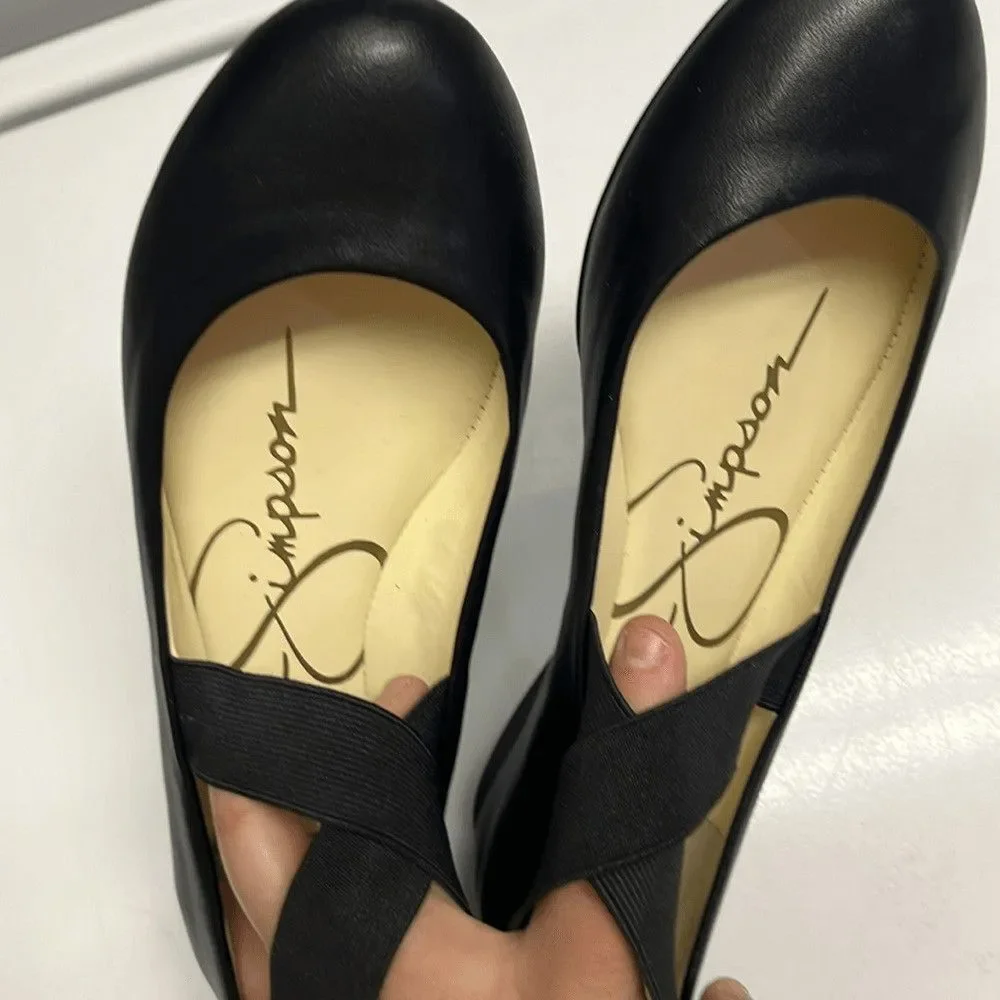 Jessica Simpson Black Criss Cross Ankle Ballet Rounded Toe Flats- 6.5M